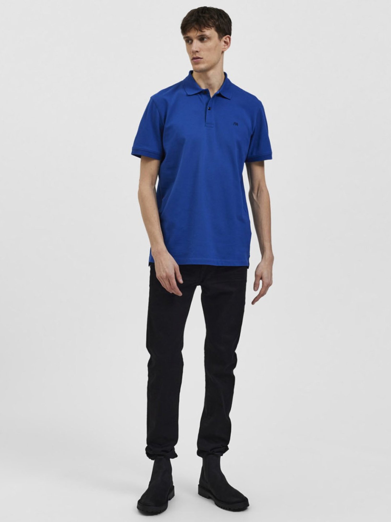 SELECTED HOMME Blue Quartz Cotton Regular Fit Polo T-Shirt