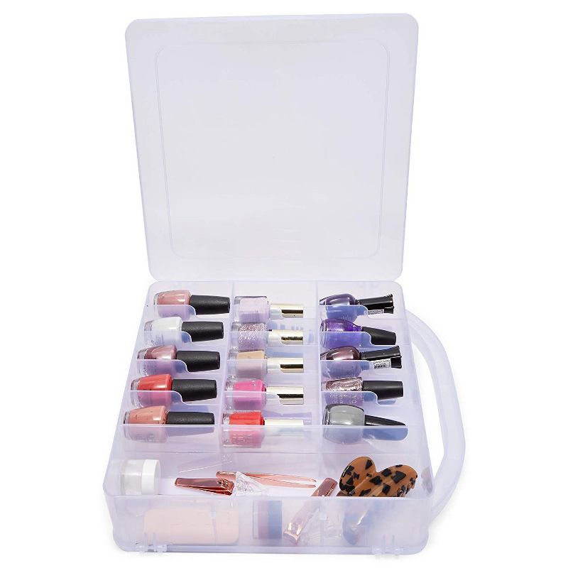 Glamlily Clear Nail Polish Organizer Case, Storage Holder for 30 Bottles and Tools (11.8 x 11.2 x 3.15 In)
