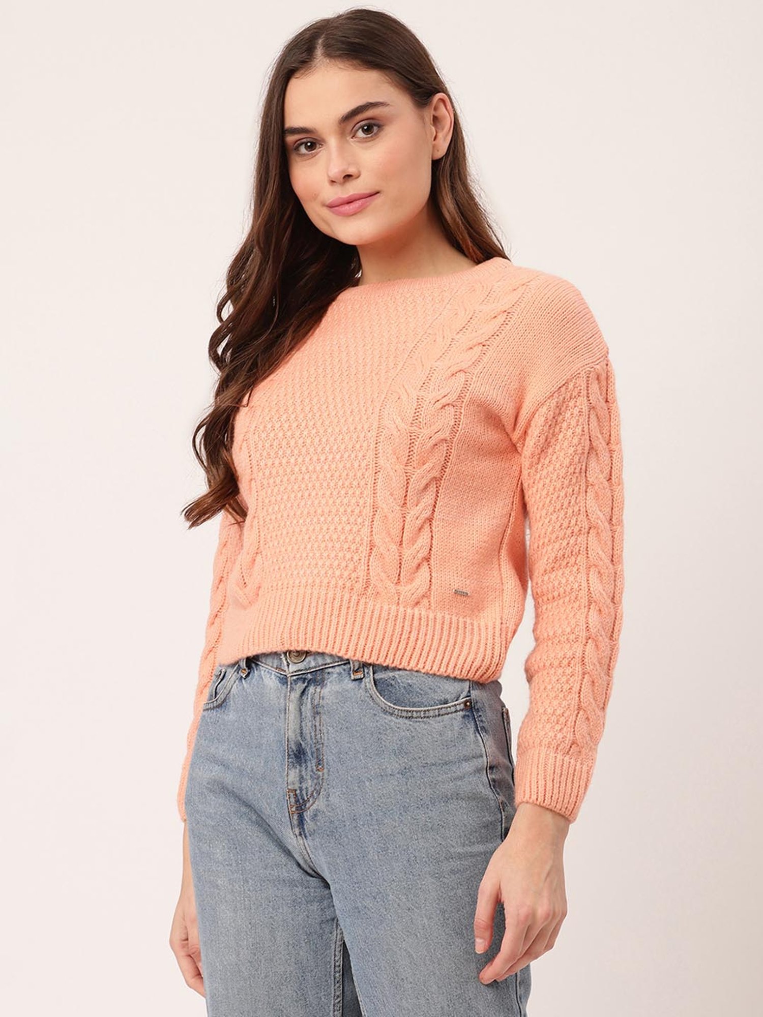 Elle Peach Self Design Sweater