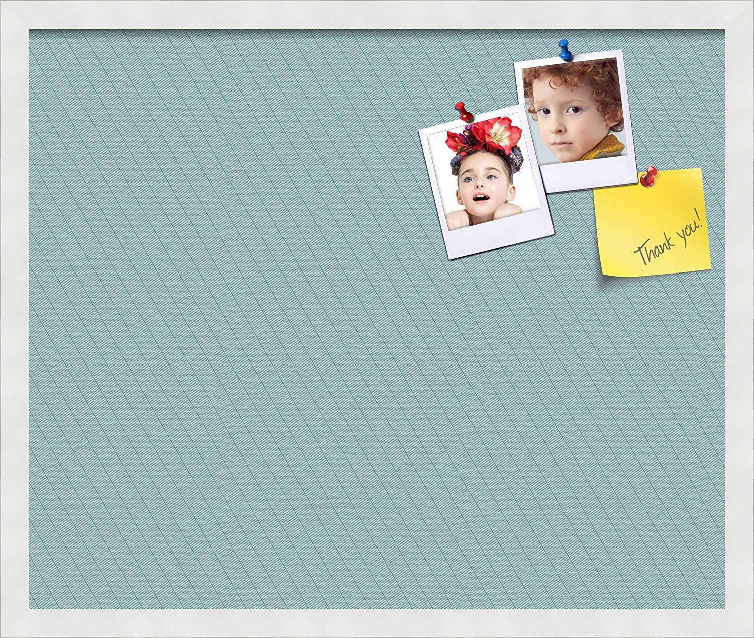 PinPix pin Cork Bulletin Board Made from Canvas, Lux Stripes Aqua 24x20 Inches (Completed Size) and Framed in Satin White Frame (PinPix-1672-24x20_FRBW26074)