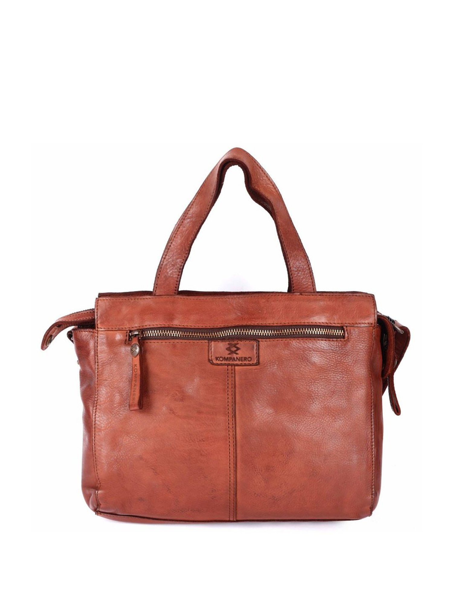KOMPANERO Nova Cognac Leather Textured Handbag