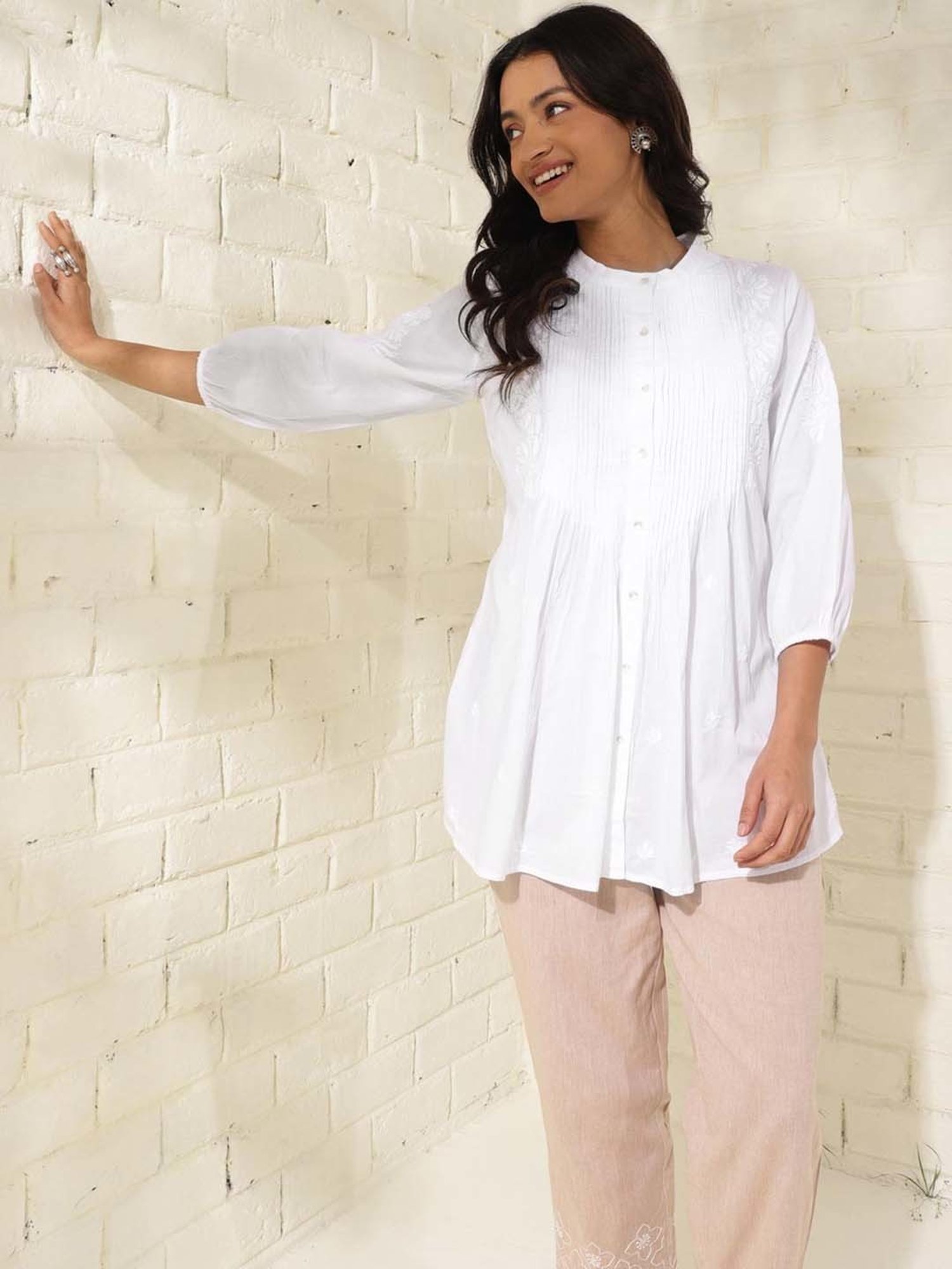 Fabindia White Cotton Embroidered Tunic