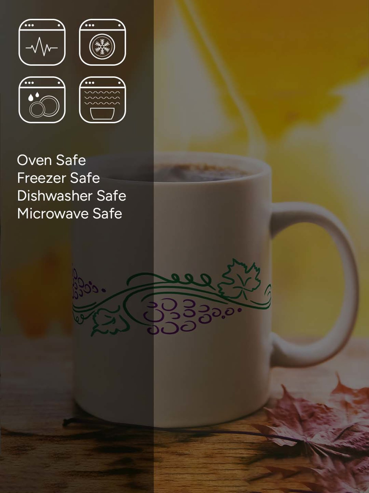 Nestroots White Stoneware Grapevine Bliss Coffee Mug (0.325 L)