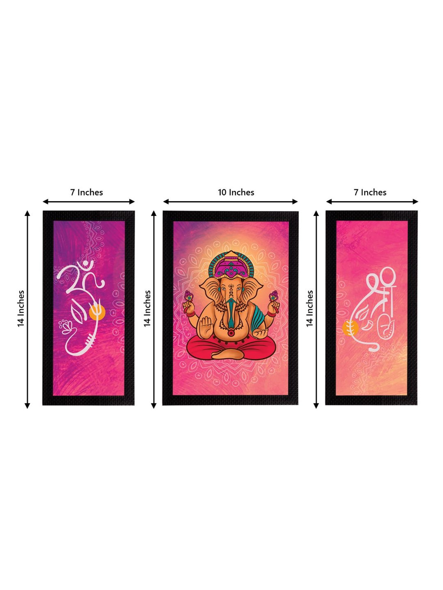 eCraftIndia Set of 3 Lord Ganesha Satin Matt Texture UV Art Painting