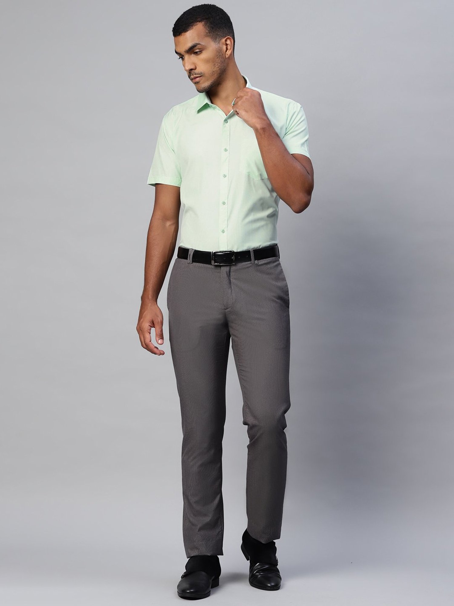 ManQ Light Green Regular Fit Shirt