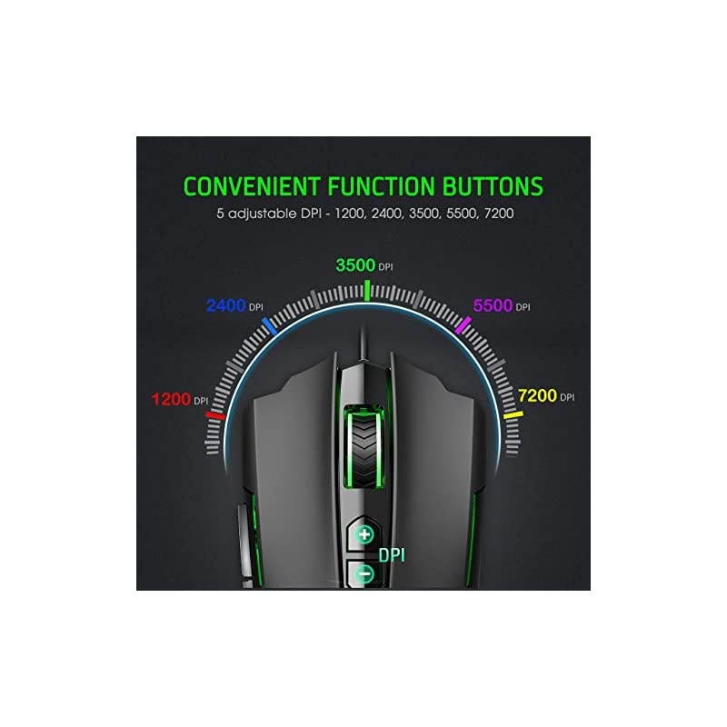 Gaming Mouse Wired 7200 DPI Programmable Breathing Light Ergonomic USB Computer Mice RGB Laptop PC Gaming Mouse 7 Buttons for Windows 7810XP Vista Linux Grey