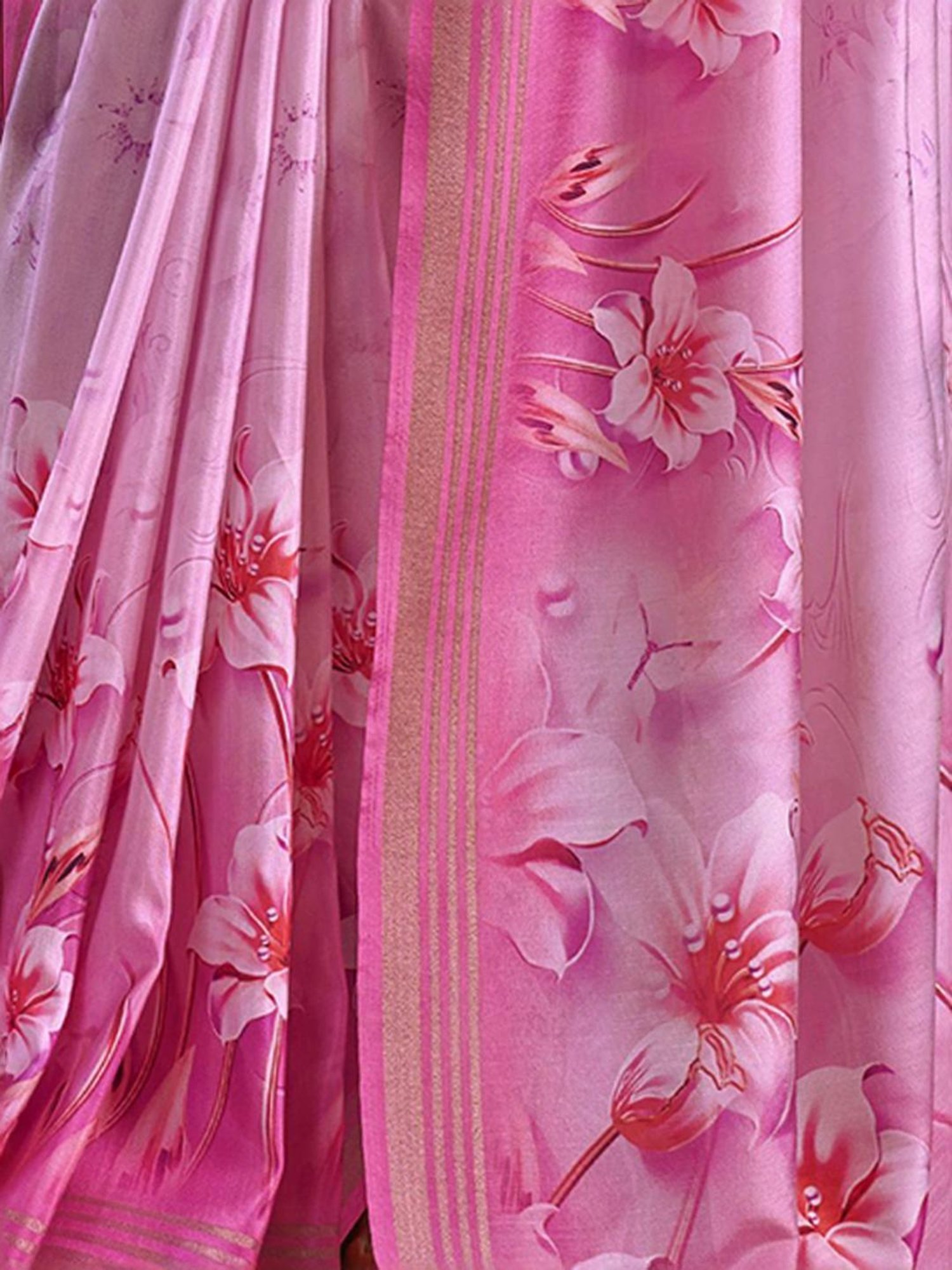 Satrani Pink Floral Print Saree With Unstitched Blouse