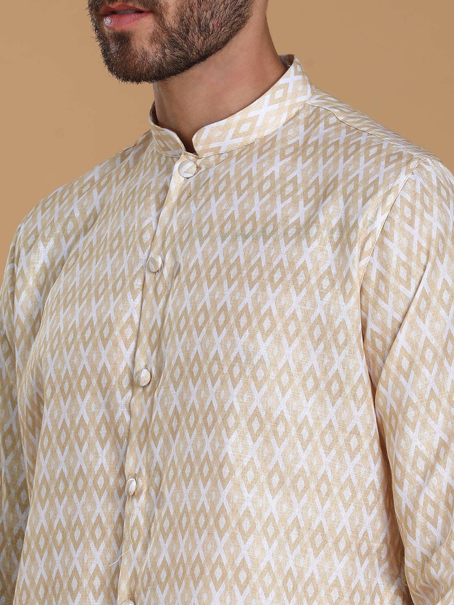TABARD Beige Regular Fit Print Kurta with Churidar Set