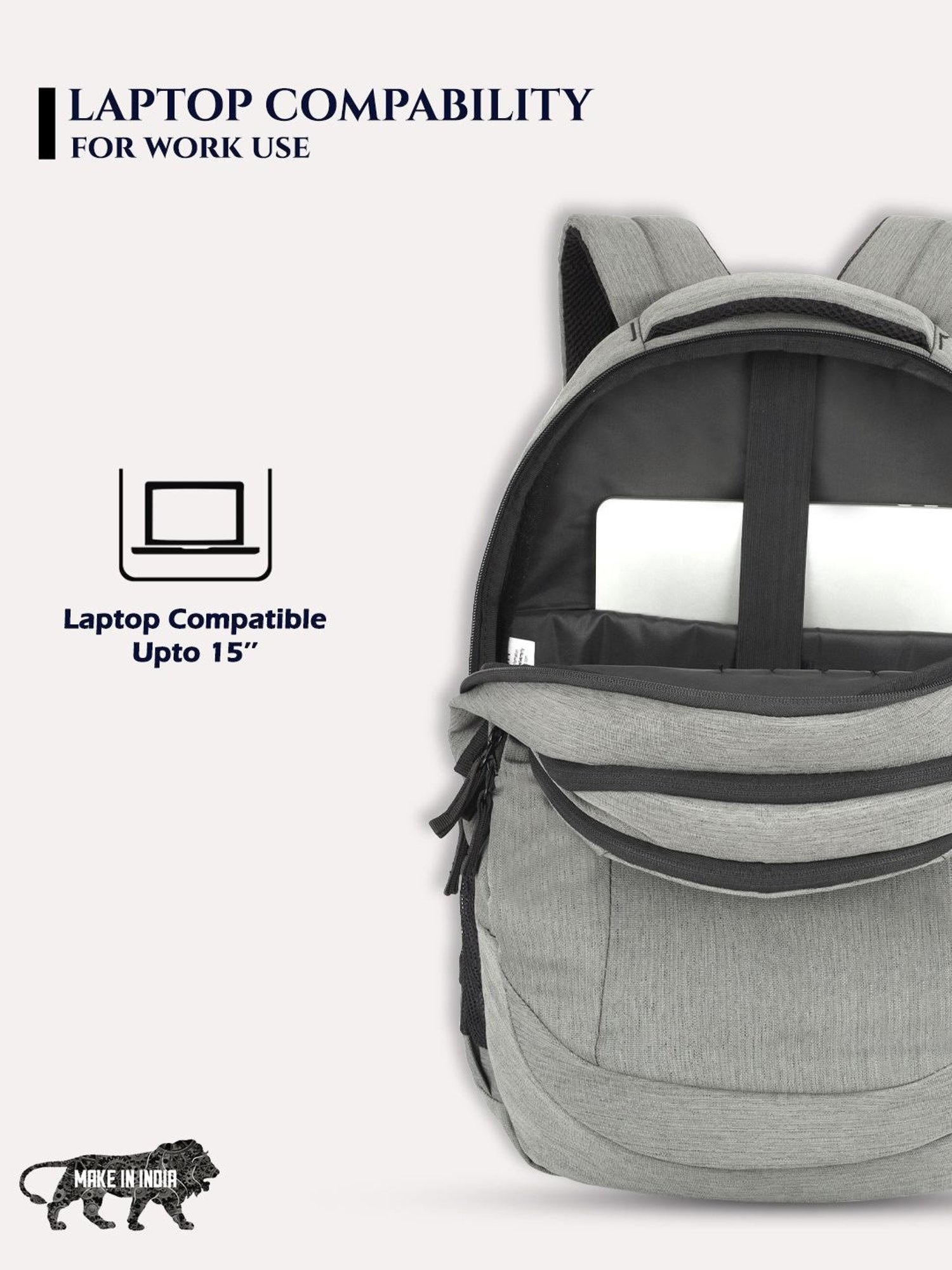 Lavie Sport Peak Grey Polyester Solid Laptop Backpack - 34 Ltrs