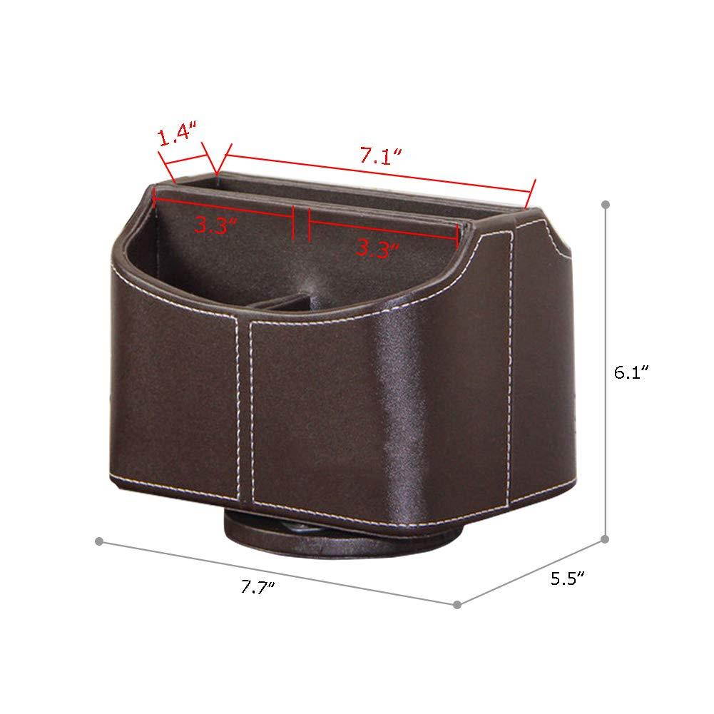 Fosinz Remote Control Holder Organizer Leather Control Storage TV Remote Control Organizer with 5 Spacious Compartments (Spinning Brown)
