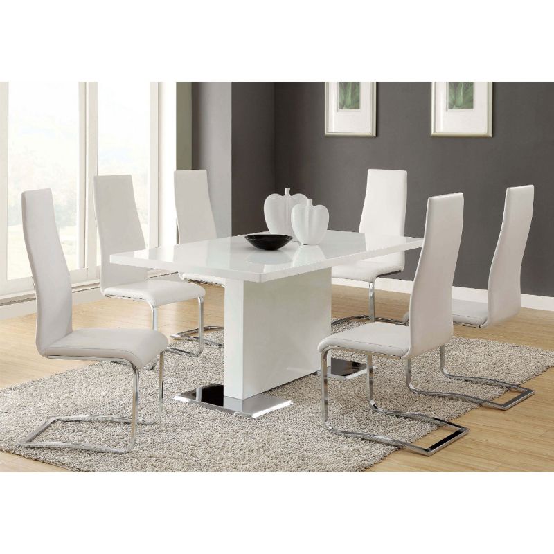 Coaster Home Furnishings Faux Leather Ergonomic Contemporary Modern High Back Side Dining Room Chairs, White and Chrome (Set of 4)