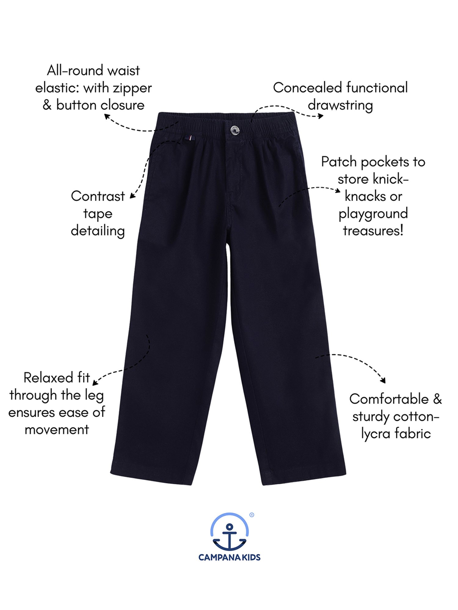 Campana Boys Navy Solid Pants