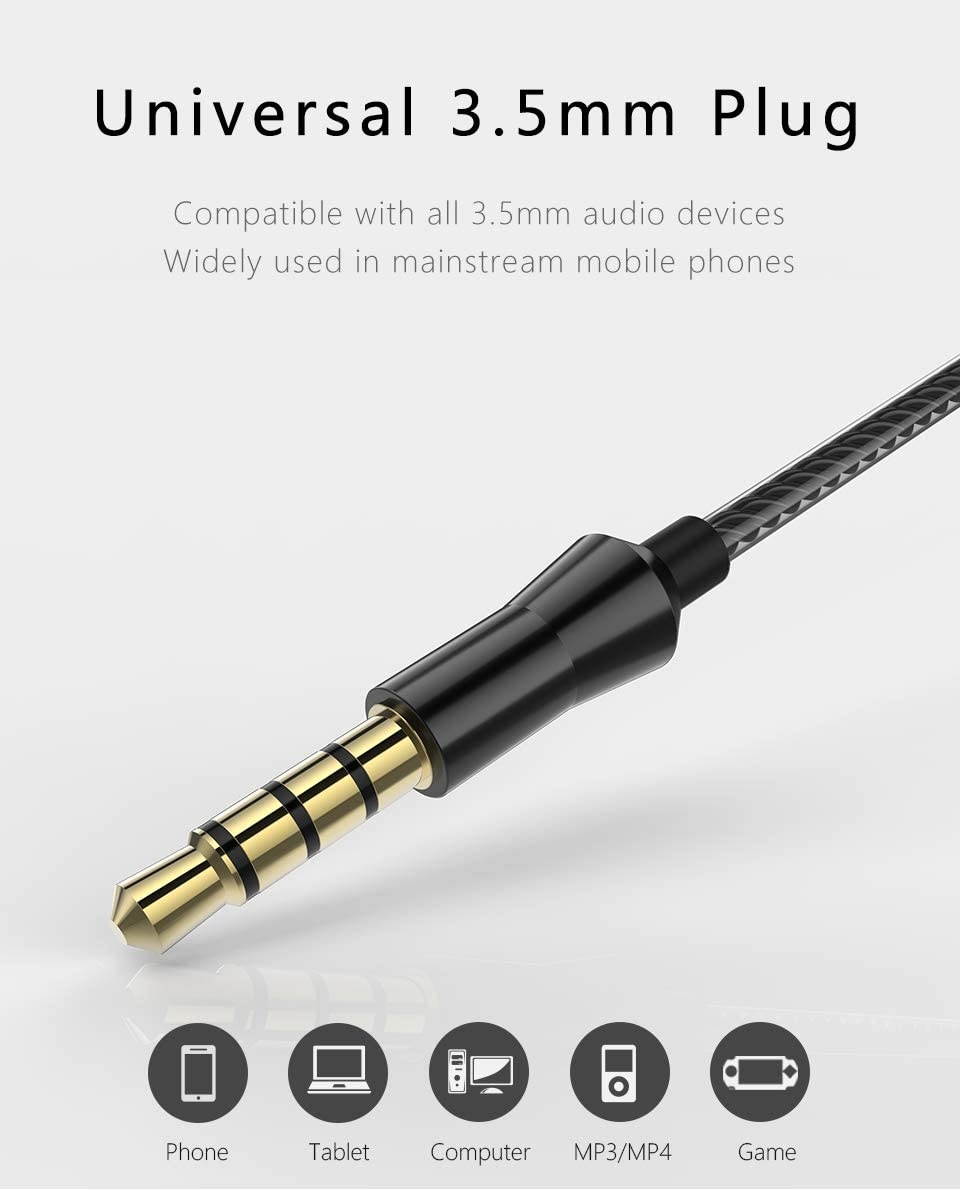 Professional Metal Headphone in Ear Wired Earphone Heavy Bass Sound Quality Music Sport Headset Headsets with Built-in Microphone 3.5mm in-Ear Wired Earphone (Black)