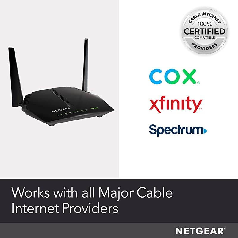 Cable Modem WiFi Router Combo C6220 Compatible With All Cable Providers Including Xfinity by Comcast Spectrum Cox | For Cable Plans Up to 200 Mbps | AC1200 WiFi Speed | DOCSIS 30