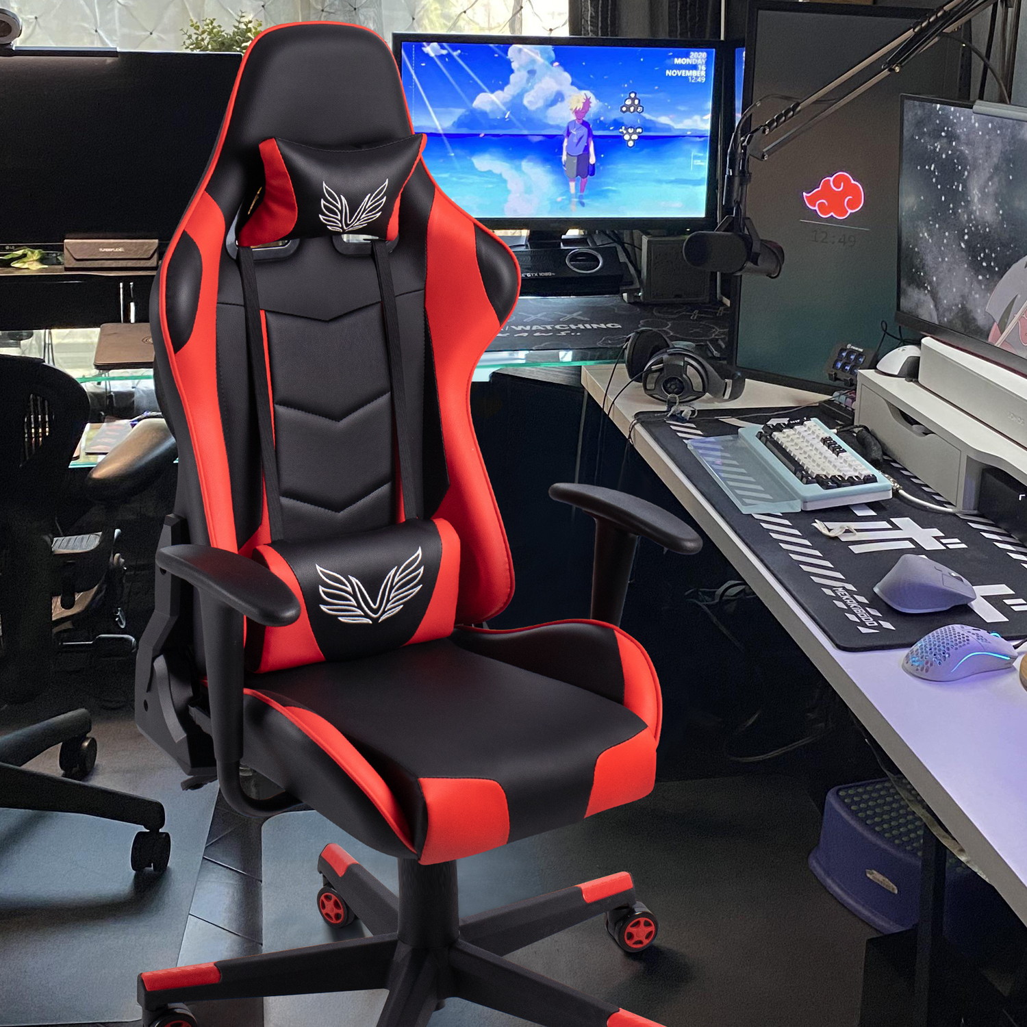 Homall Gaming Chair High Back Adjustable Height Racing Style Computer Chair with Headrest and Lumbar Support (Blue)