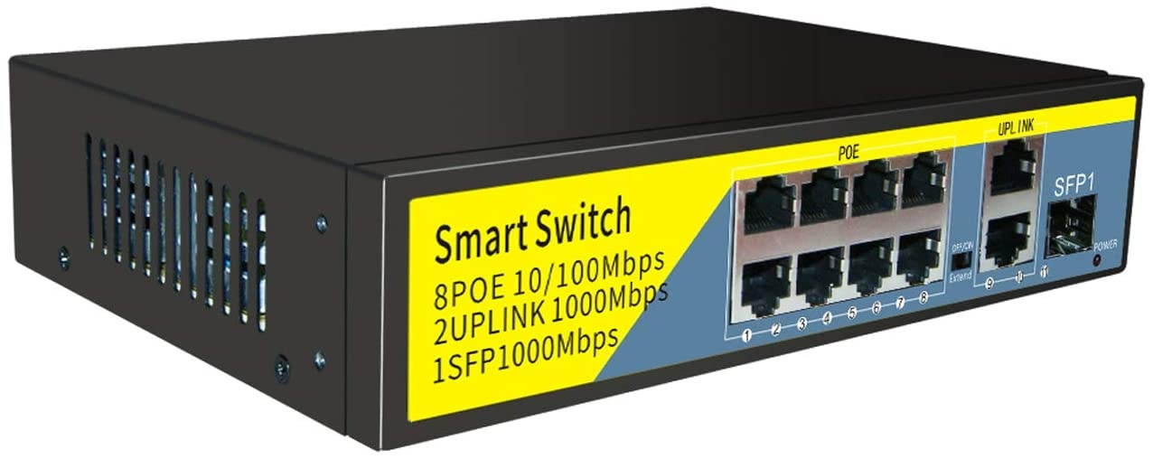 KuWFi Gigabit Ethernet Network Switch 11-Port PoE 2 Port Uplink 1 SFP 802.3AT/AF 120W Cat5 Unmanaged Metal Smart Desktop Network Power Over Ethernet Injector