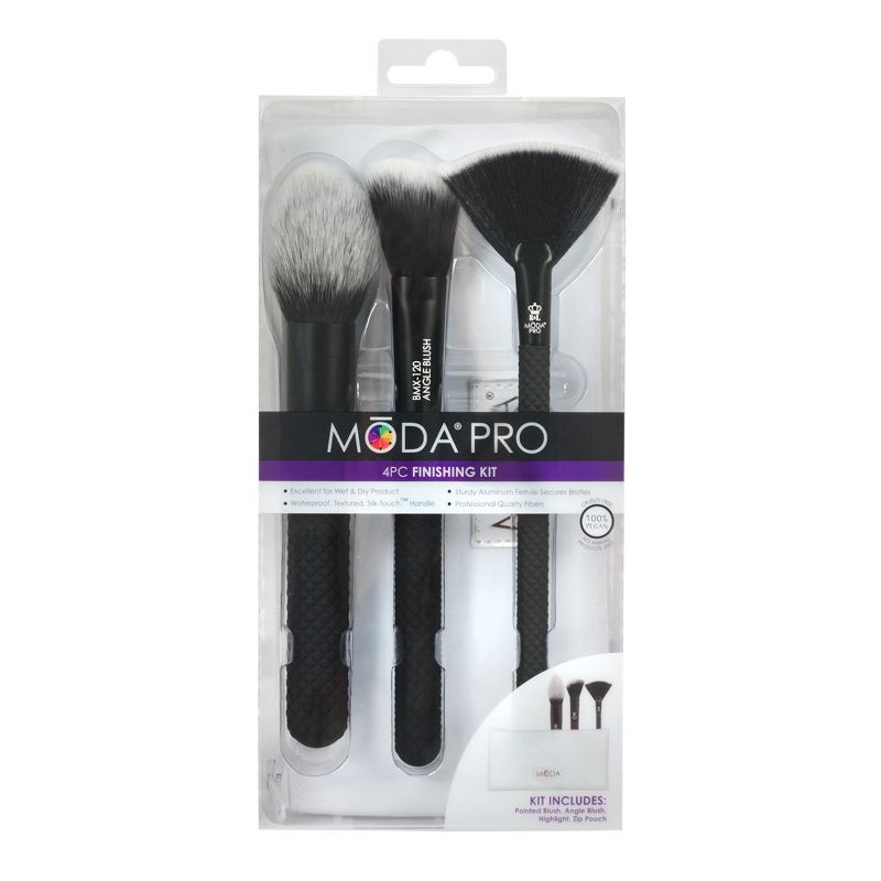MODA Brush Pro 4pc Finishing Black Makeup Brush Set with Zip Case