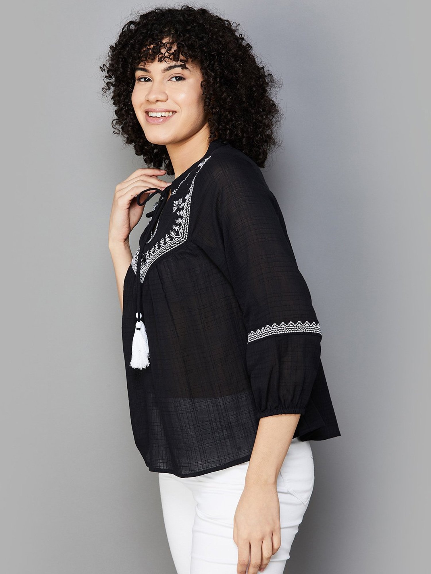 Fame Forever by Lifestyle Black Embroidered Top