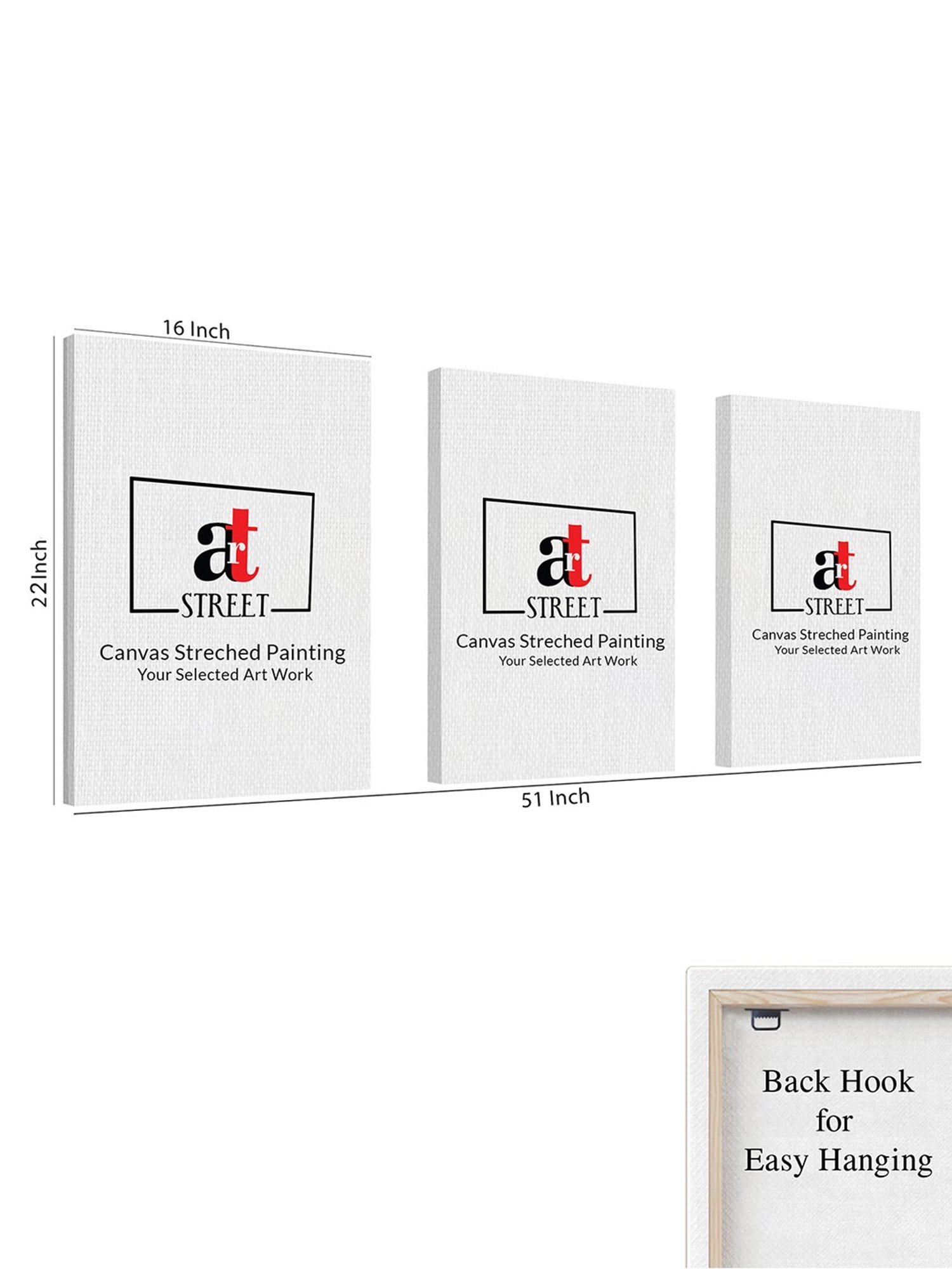 Art Street Printed Brown Cotton Canvas Wall Art - Set of 3