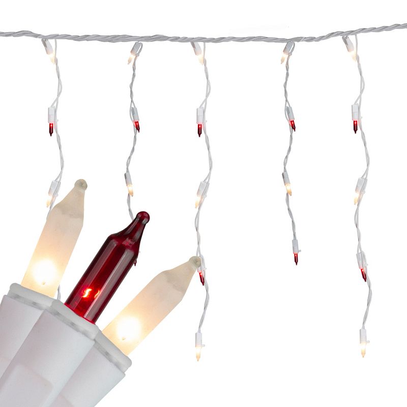 Brite Star Set of 50 Red and Frosted Clear Mini Window Icicle Christmas Lights - 2.6 ft White Wire