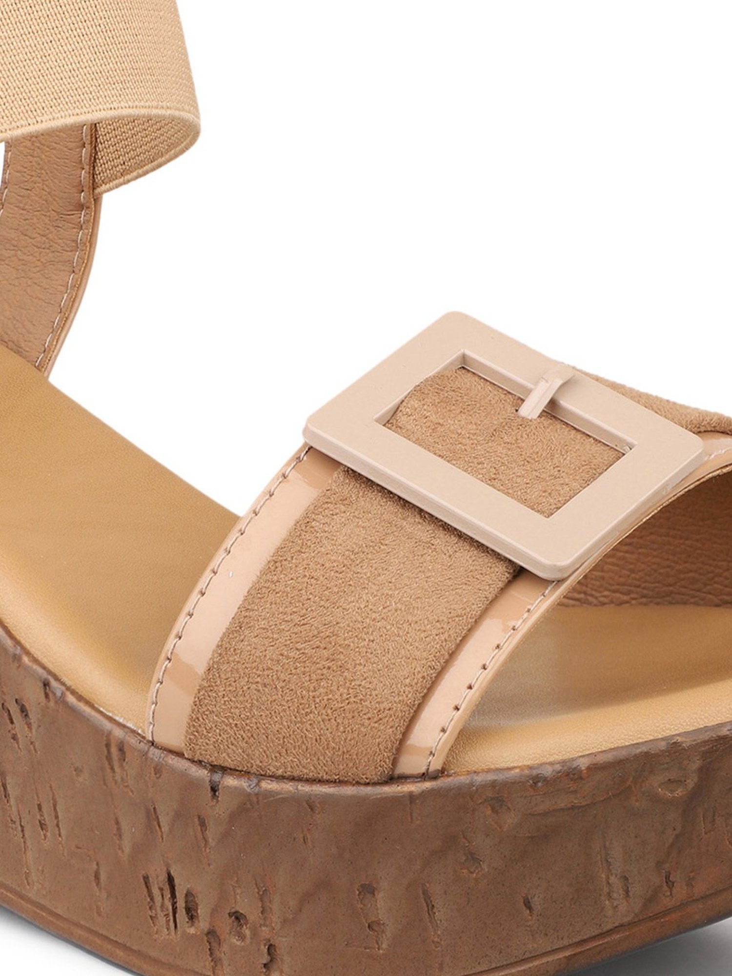 Inc.5 Women's Beige Ankle Strap Wedges