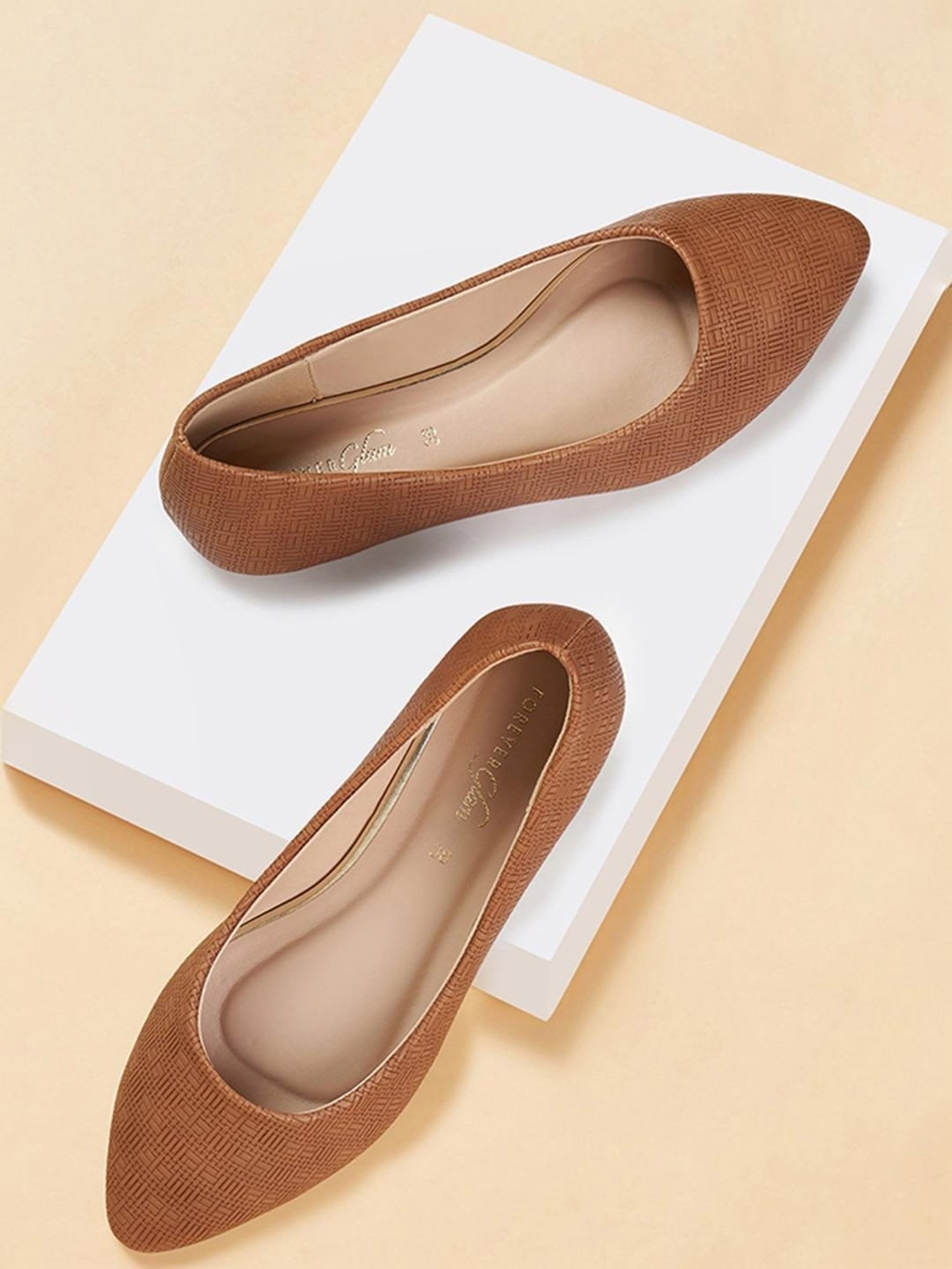 Forever Glam by Pantaloons Women's Tan Flat Ballets