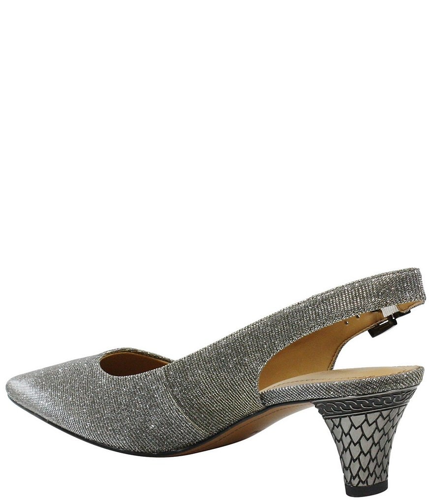 J. Renee Mayetta Embossed Heel Pointed Toe Glitter Slingback Pumps