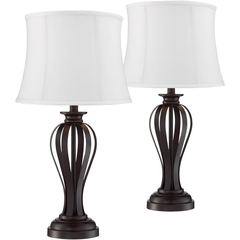 Regency Hill Freddie Bronze Metal Cream Shade Table Lamps Set of 2