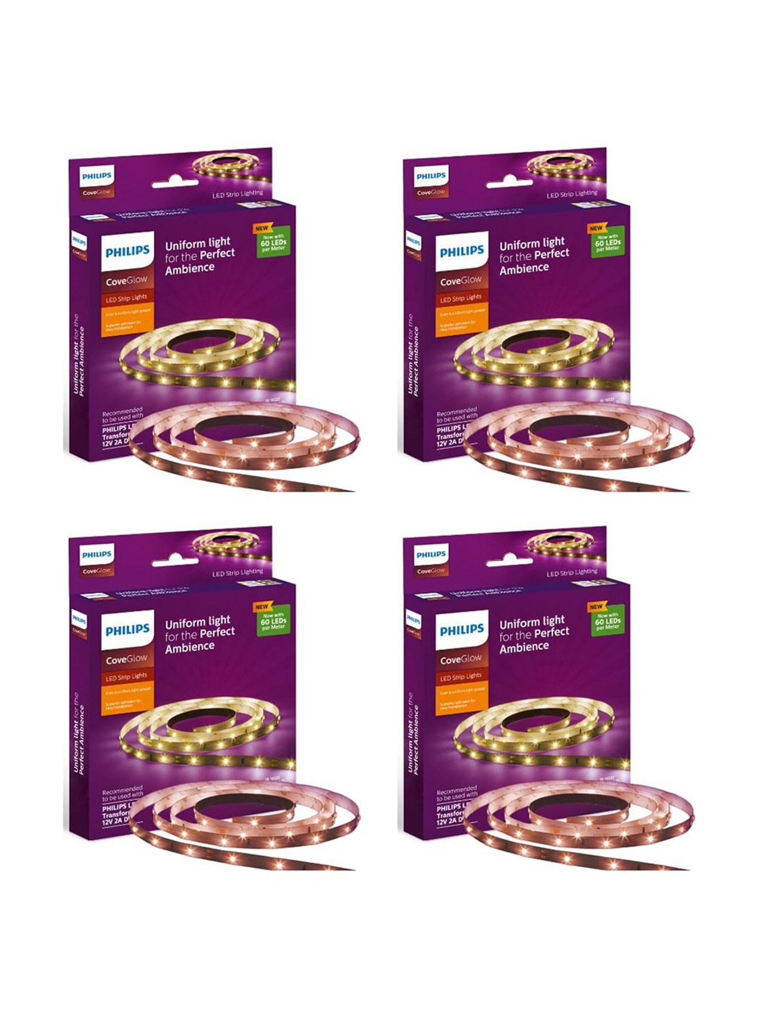 Philips LED Cove Light for Ceiling with 5 Mtr LED Strip for Home Decor Pack of 4 (Natural White)