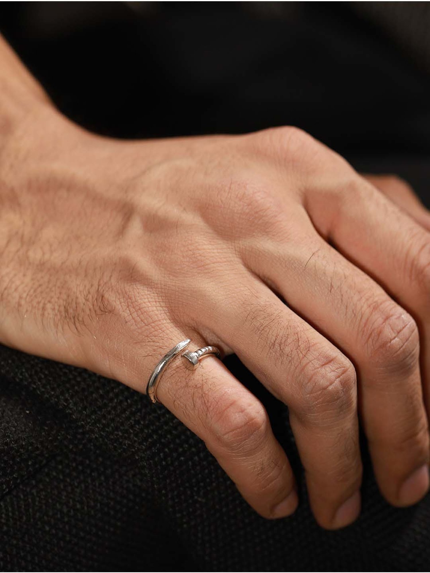 Bold by Priyaasi Twisted Nail Silver-Plated Ring for Men