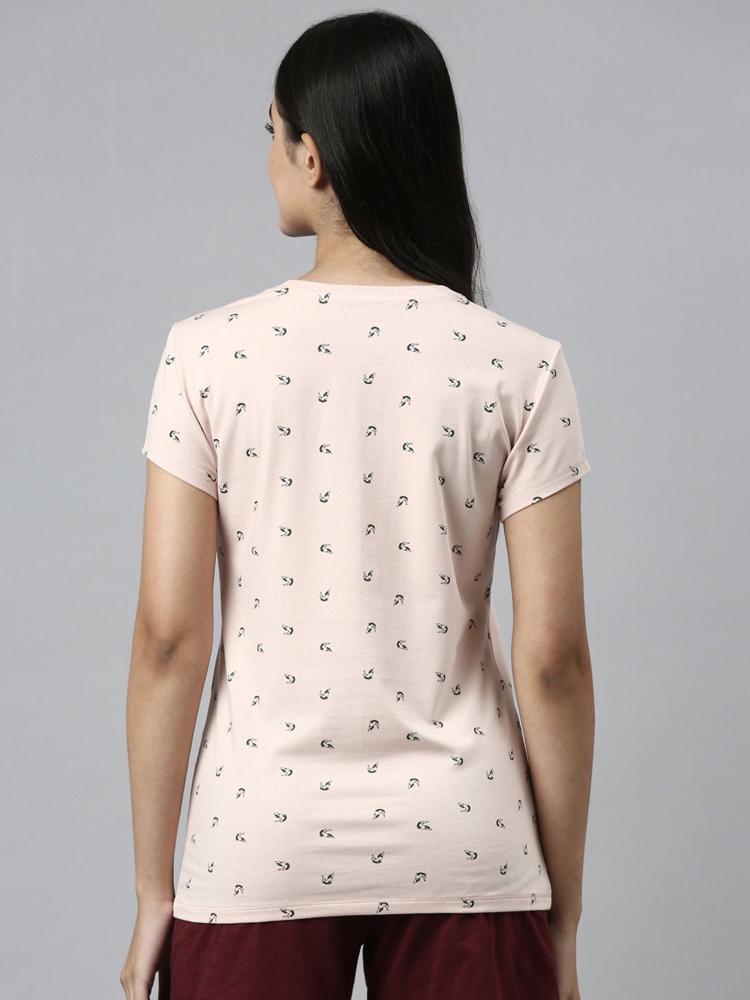 Enamor Peach Cotton Printed T-Shirt