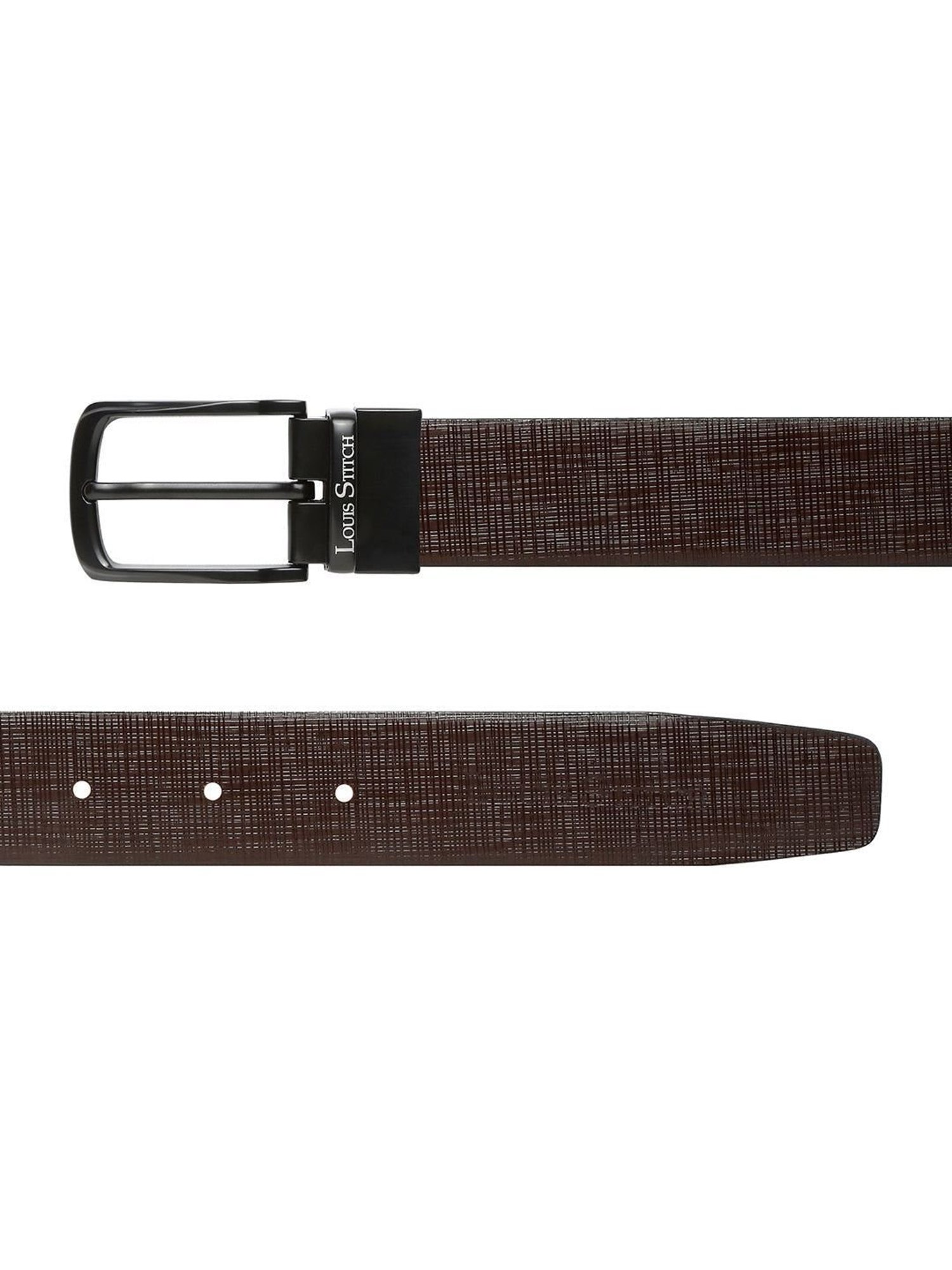 Louis Stitch Black Textured Leather Reversible Belt for Men