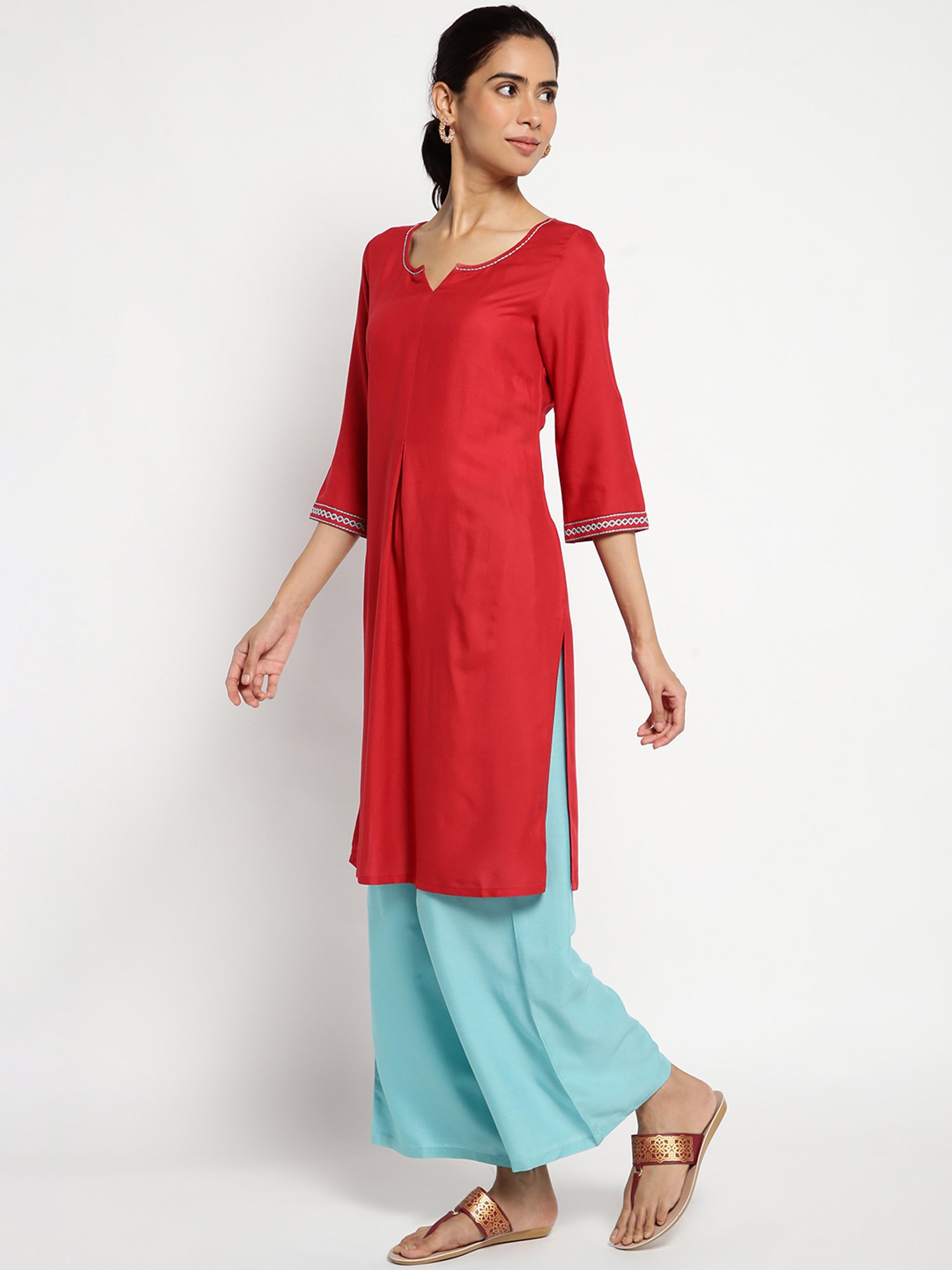 Aurelia Red & Blue Kurta Palazzo Set