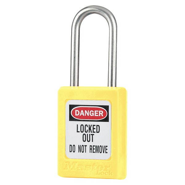 Lockout Padlock, Keyed Alike, Yellow, 3/16In., PK3