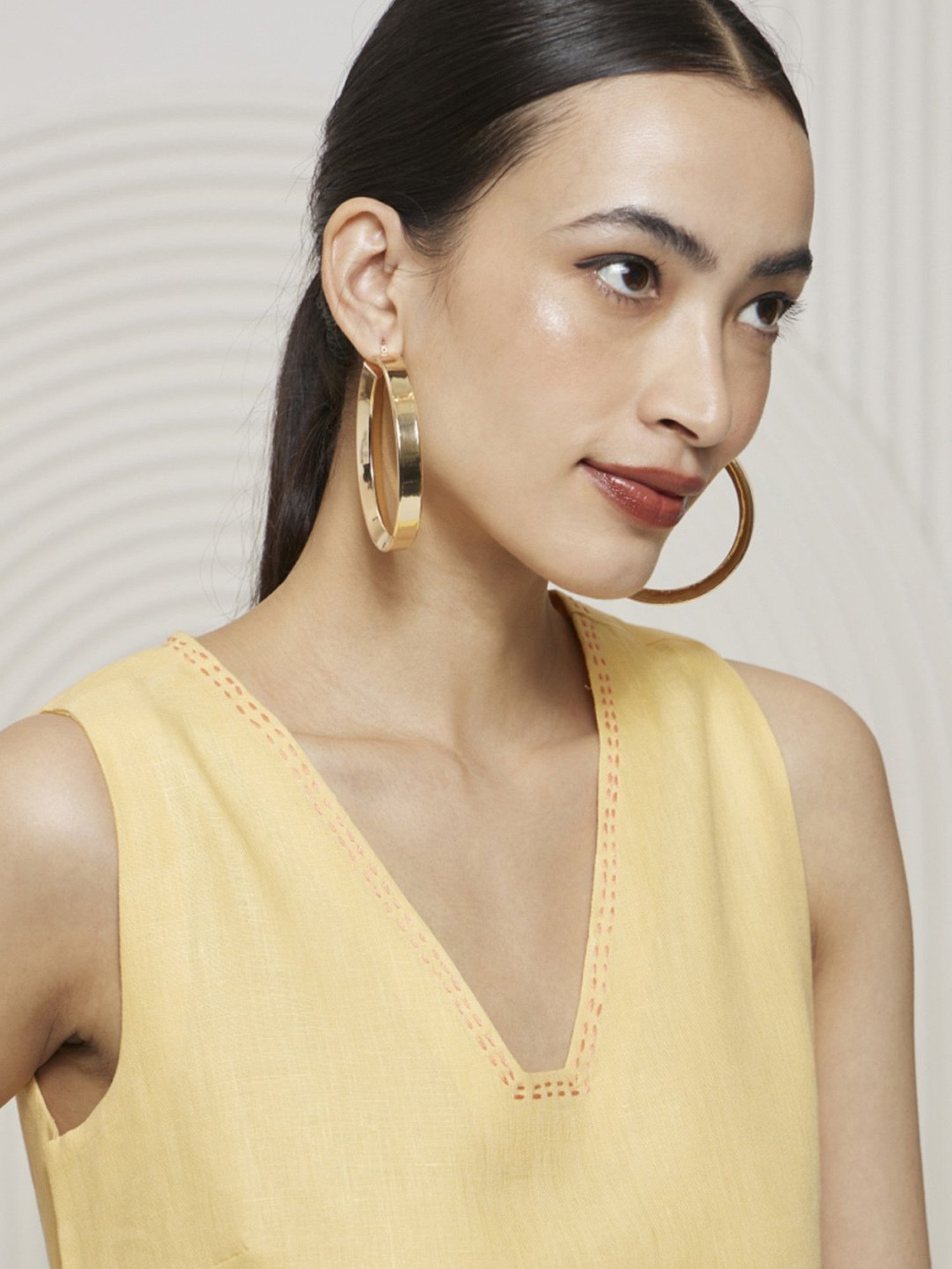 Artagai Yellow Kantha Relaxed Fit Dress with Bucket Neckline