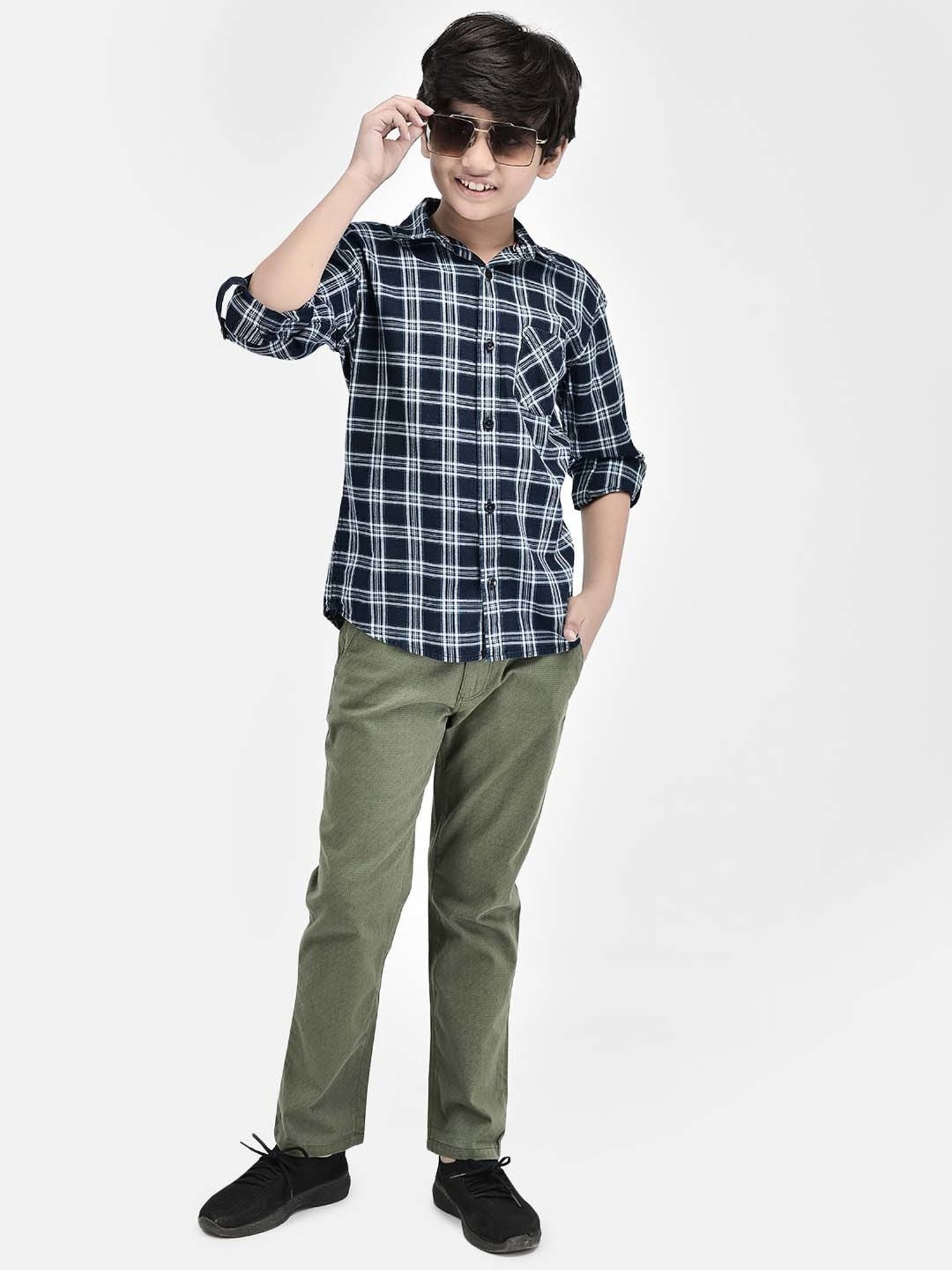 Crimsoune Club Boys Olive Cotton Printed Trousers