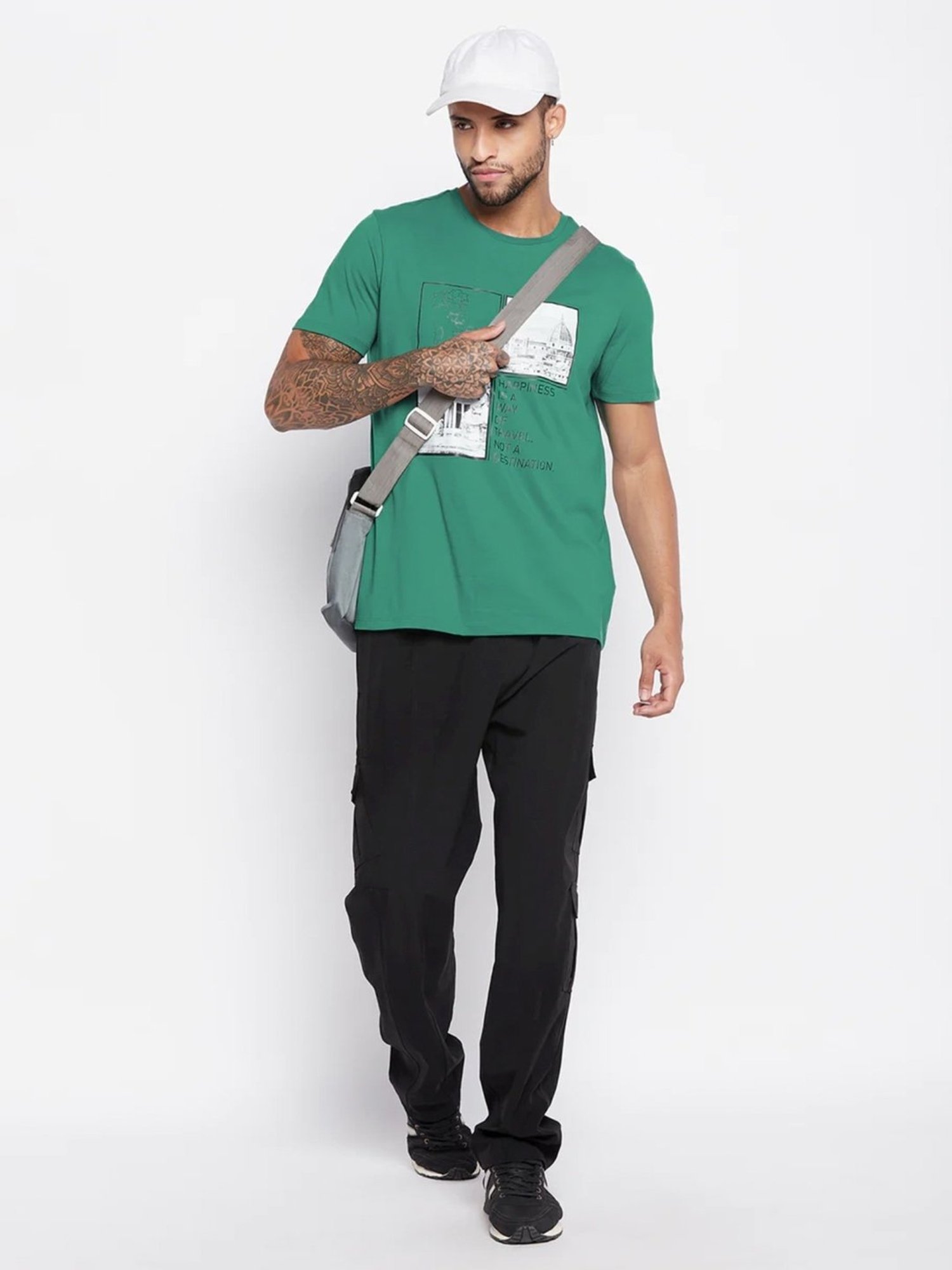 Edrio Green Cotton Relaxed Fit Printed T-Shirt