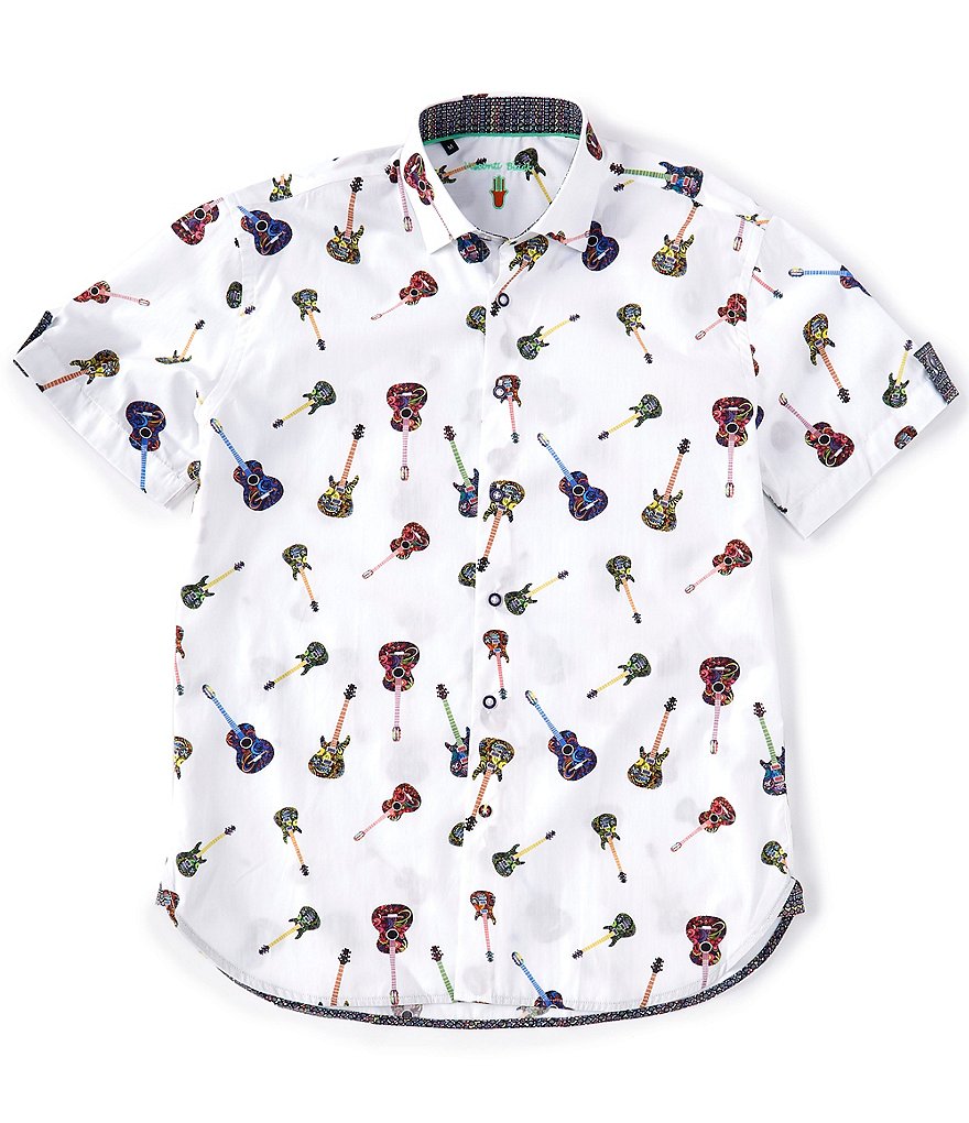 Visconti Guitar Print Short-Sleeve Woven Shirt