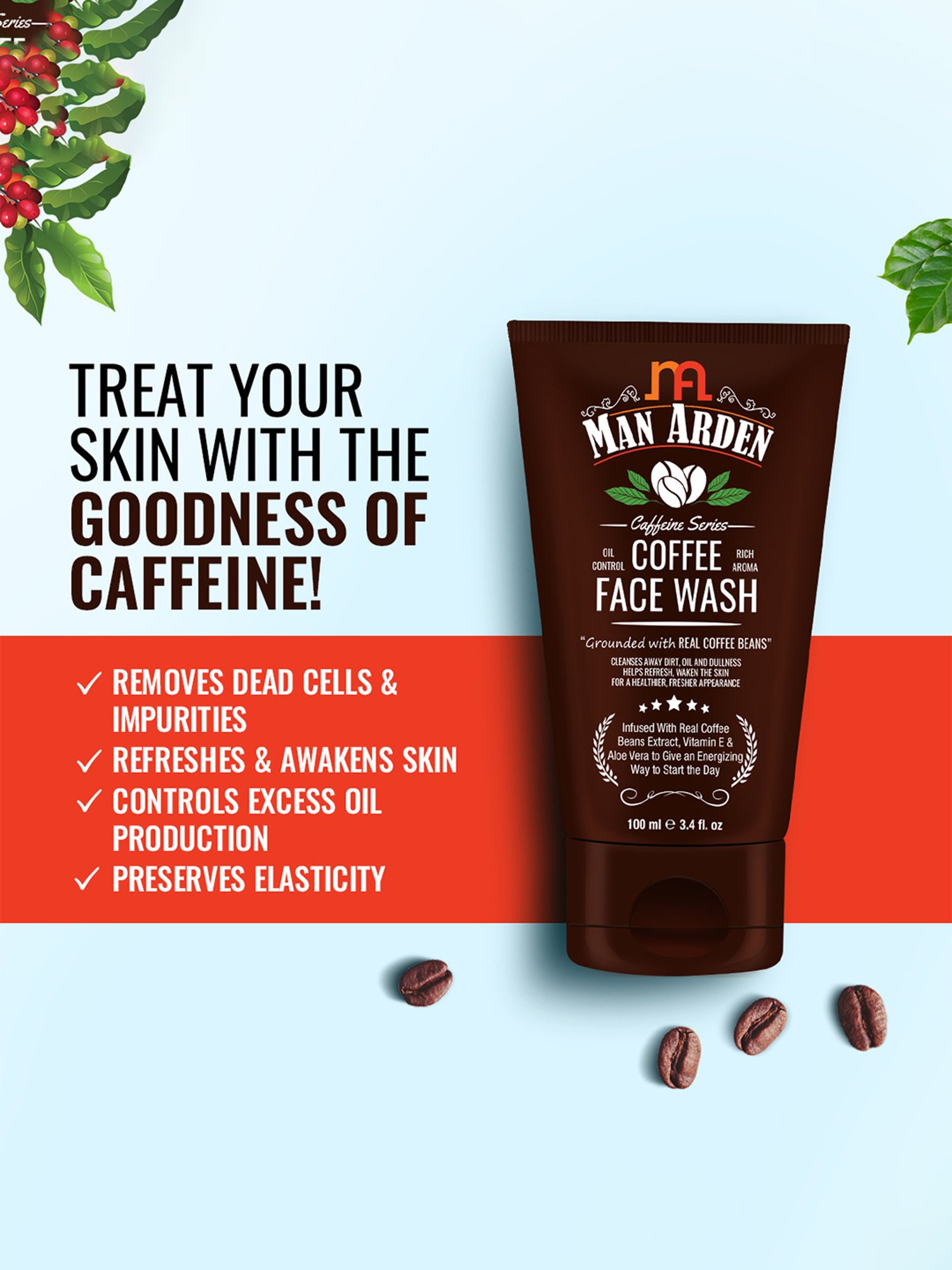 Man Arden Caffeine Series Coffee Face Wash - No Parabens, Sulphate, Silicones - 100 ml