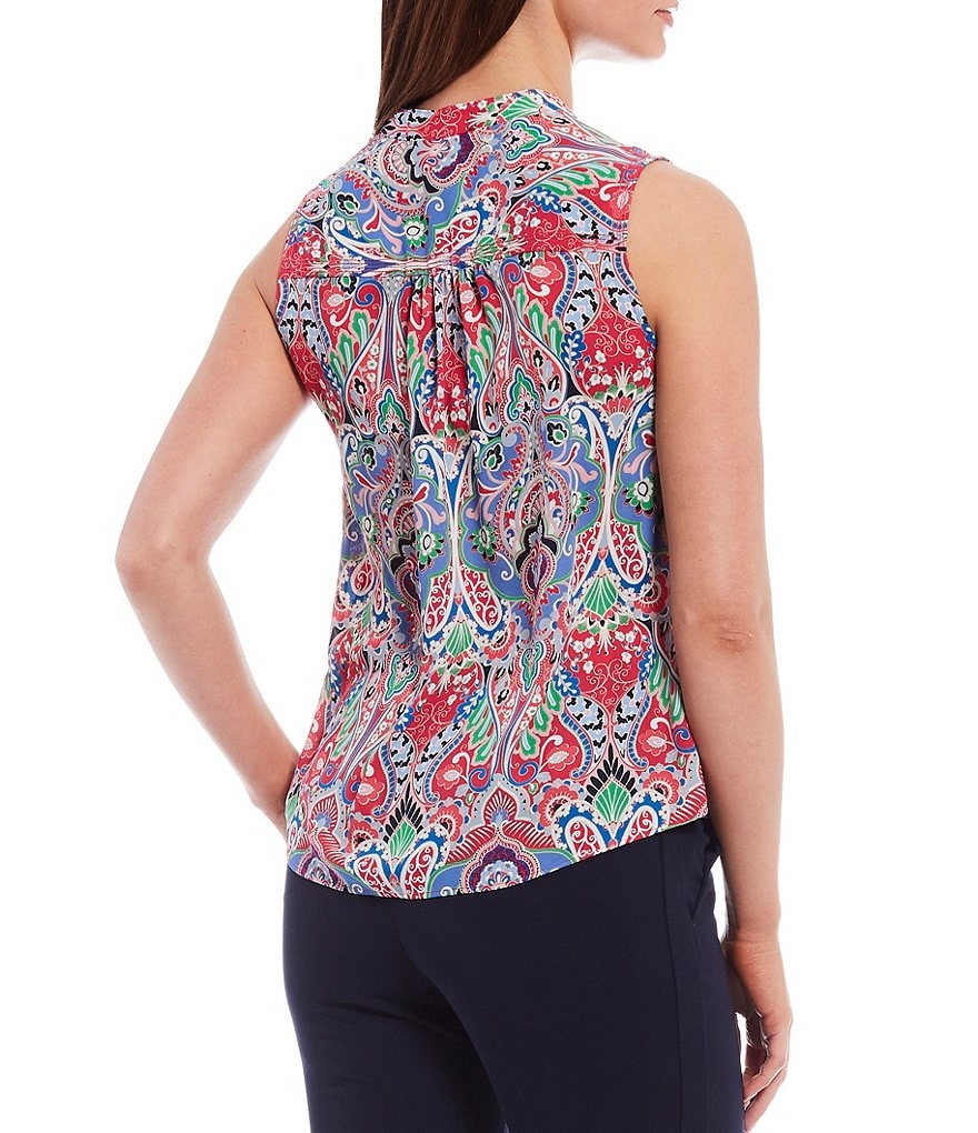 Preston & York Caroline Bow Woven V-Neck 3/4 Sleeve Blouse