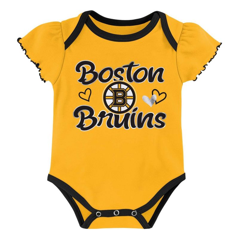 NHL Boston Bruins Girls' Winning Goal Bodysuit Set 3pk - 3-6M