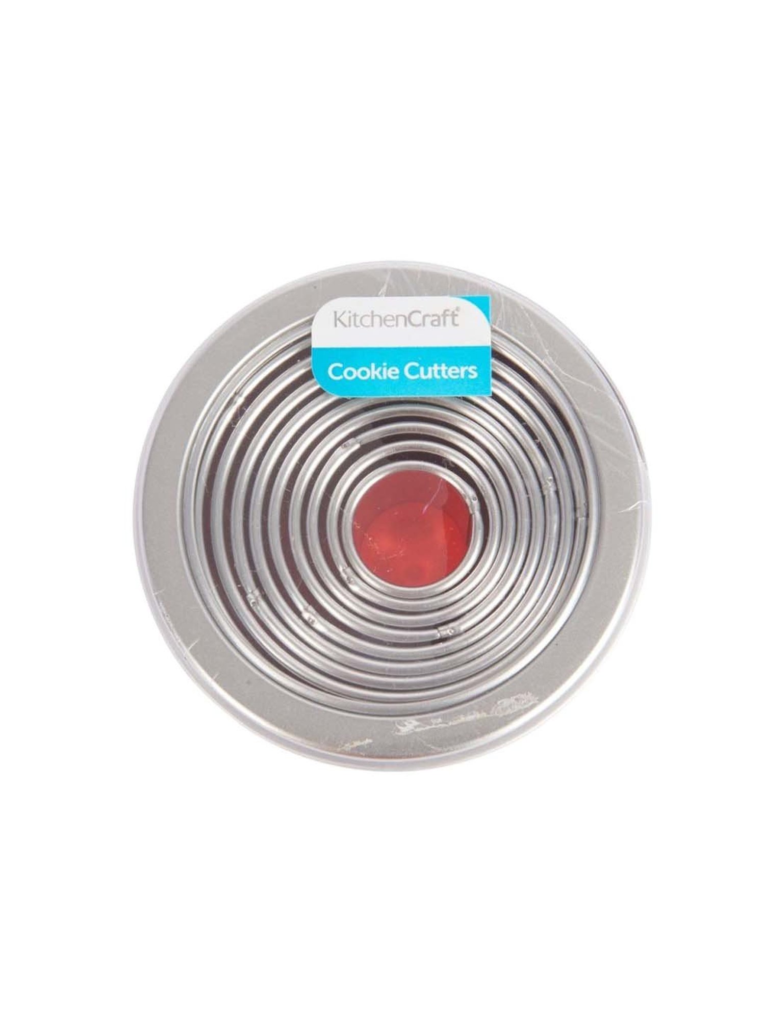 KitchenCraft Silver 11-In-1 Round Plain Pastry Cutters with Metal Storage Tin