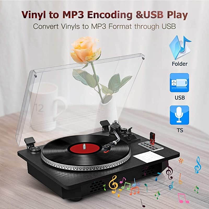 Record Player Turntable with Bluetooth Input OutputLP Player with Speakers USB to MP3 Encoding
