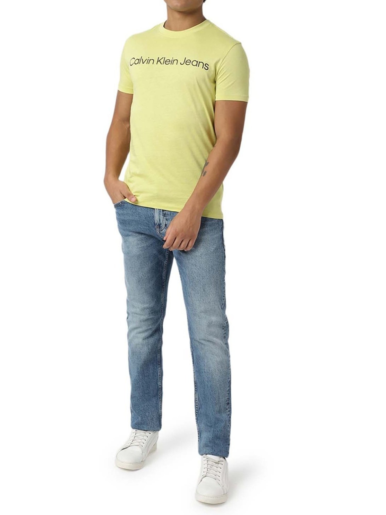 Calvin Klein Jeans Yellow Sand Logo Slim Fit T-Shirt