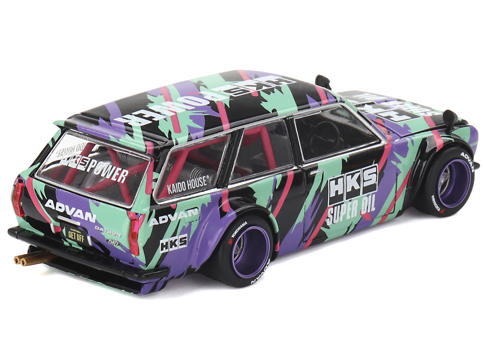 Datsun 510 Wagon RHD (Right Hand Drive) "HKS V1" Black with Graphics (Designed by Jun Imai) "Kaido House" Special 1/64 Diecast Model Car by Mini GT