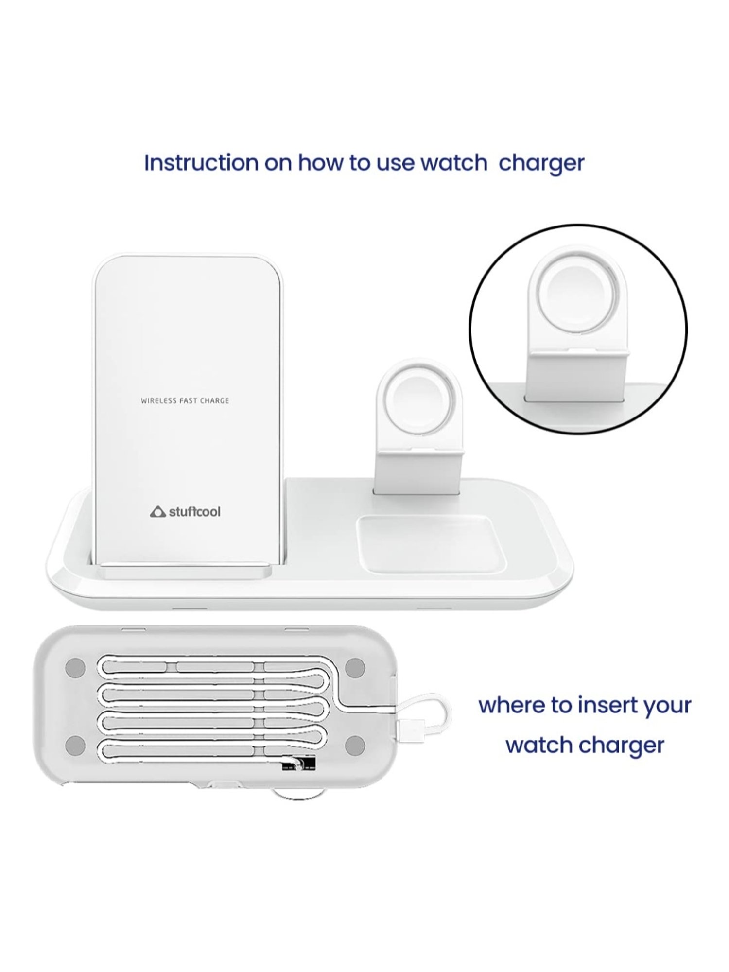 Stuffcool WC810 3-in-1 Wireless Charging Station for iPhones, Samsungs, Apple Watch (White)