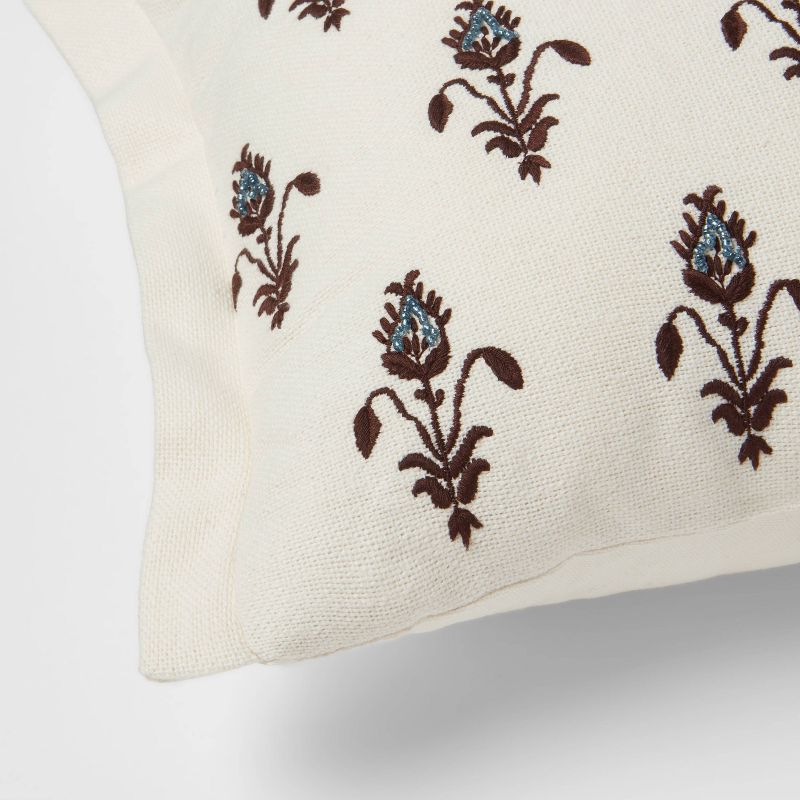 12"x20" Floral Embroidered Lumbar Throw Pillow with Beads Cream/Blue - Threshold™