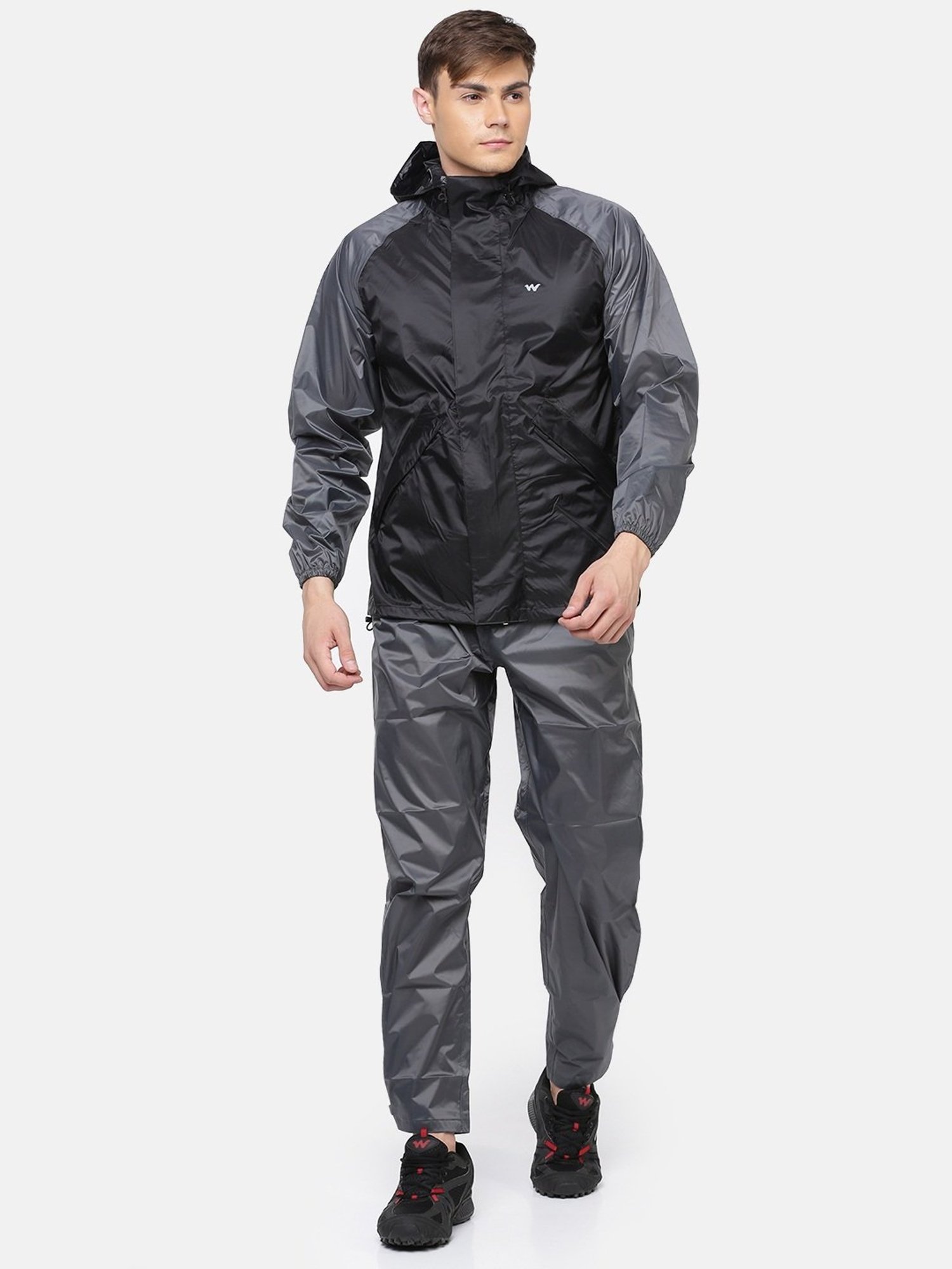 Wildcraft Black & Grey Regular Fit Colour Block Raincoat Set