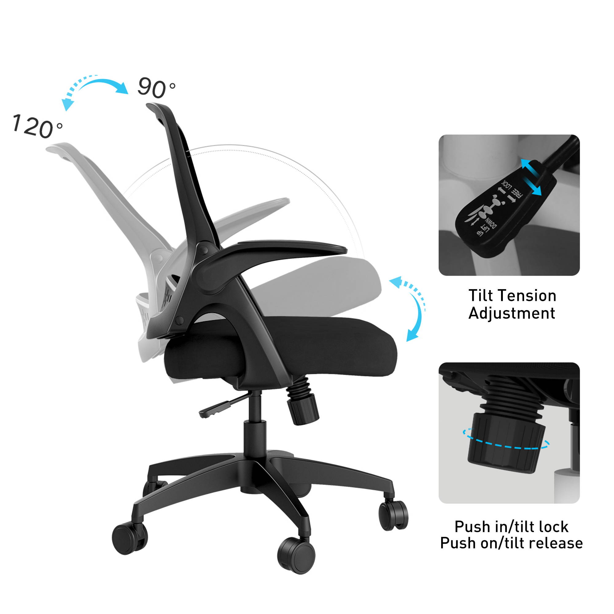 Hbada Office Task Desk Chair Swivel Home Comfort Chairs with Flip-up Arms and Adjustable Height, Black