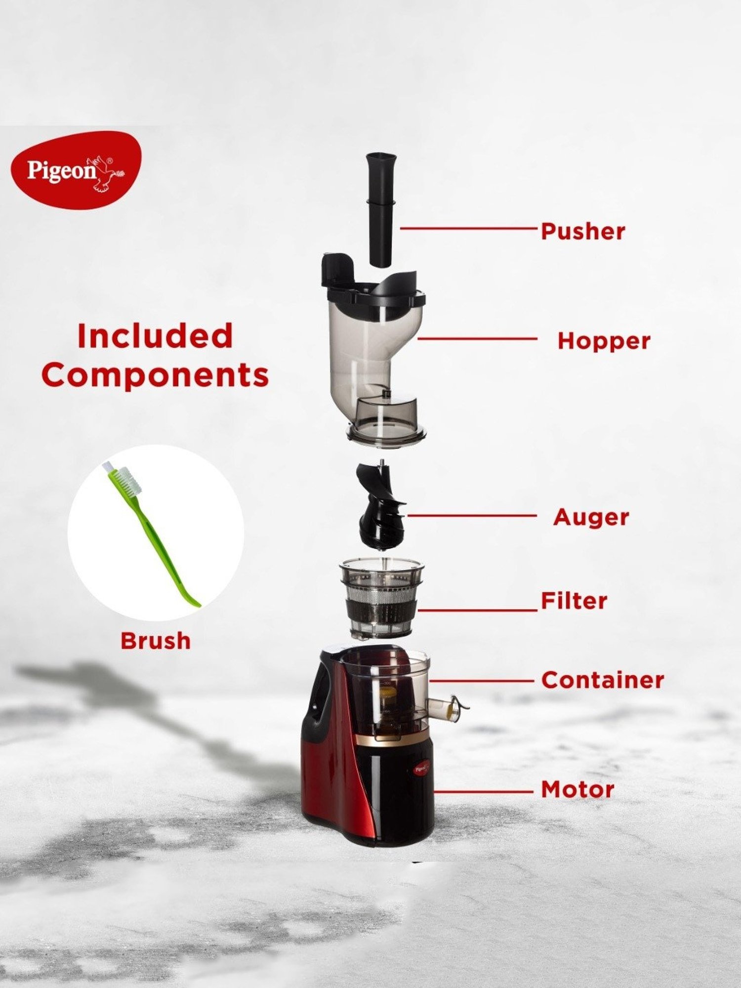 Pigeon Juicer 150W with Separate Juice & Pulp Cups (Red & Black)